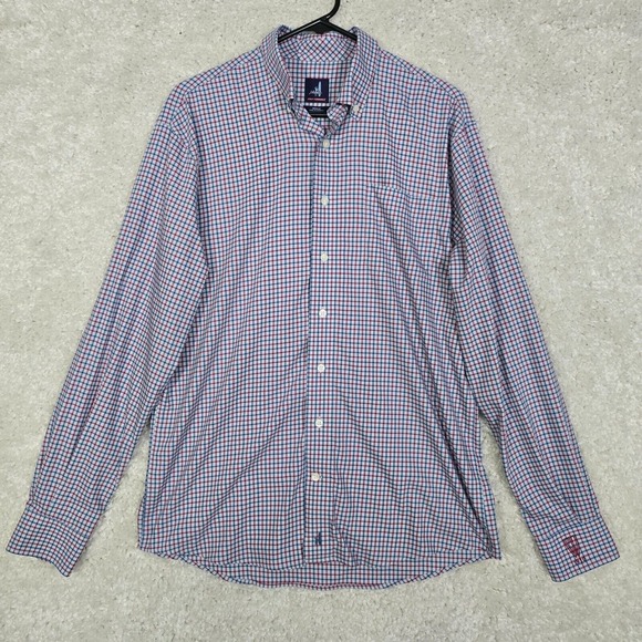 Johnnie-O Shirt Mens Medium Blue Red Plaid Button Up Prep-formance‎ Long Sleeve - Picture 1 of 12
